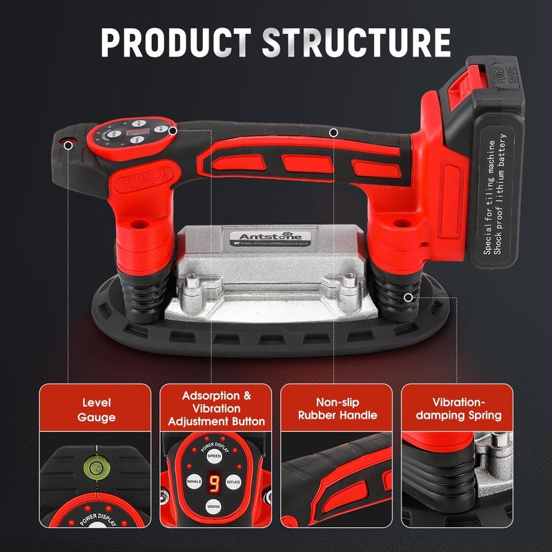 Antstone Tile Vibration Tool 220mm Suction Cup 441lbs/200kg Adsorption Handheld Tile Installation Leveling Machine Tile Vibrator Tool for Tiling Leveling Laying Max.20000r/Min 9 Speeds - Image 5